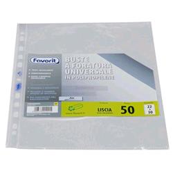 FAVORIT AIR USTE CON FORATURA UNIVERSALE IN PP CM 22X30 A4 LISCIA TRASPARENTE CONF 50 Pz.