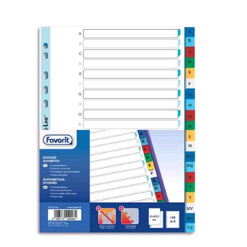 FAVORIT INTERCALARE ALFABETICO A-Z IN PP 225X297 mm 20 TASTI COLORI ASSORTITI