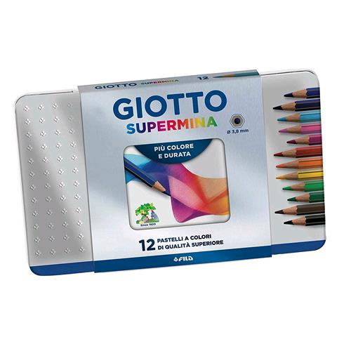 GIOTTO SUPERMINA CONFEZIONE IN METALLO PASTELLI 3.8mm COLORI ASSORTITI CONF 12 Pz.