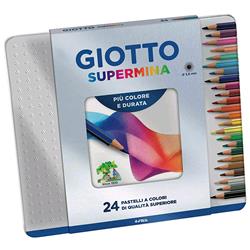GIOTTO SUPERMINA CONFEZIONE IN METALLO PASTELLI 3.8mm COLORI ASSORTITI CONF 24 Pz.