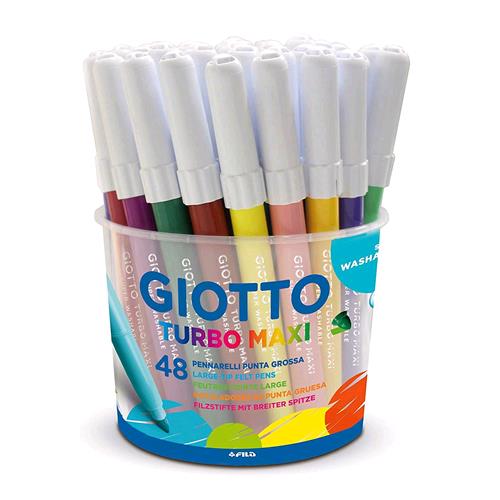 GIOTTO TURBO MAXI BARATTOLO PENNARELLI LAVABILI ATOSSICI PUNTA MAXI COLORI ASSORTITI CONF. 48 Pz.