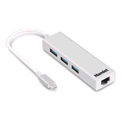 HAMLET ADATTATORE HUB USB-C 3XPORTE USB A 3.0 + LAN BIANCO