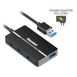 HAMLET COMPACT SLIM HUB 4 PORTE USB-A 3.2 GEN 1 5.0 Gbps CON ALIMENTATORE DA 10 WATT ALIMENTATORE INCLUSO NERO
