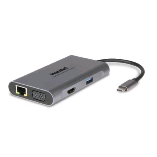 HAMLET DOCKING STATION USB-C POWER DELIVERY 85W 3xUSB 3.0 HDMI VGA LAN GREY