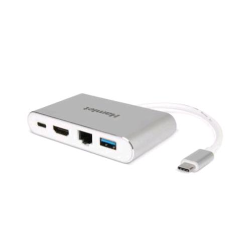 HAMLET HDKC-PD100 DOCKING STATION USB-C POWER DELIVERY 60W HDMI LAN GIGA+ PORTA USB 3.0 USC TYPE-C SILVER