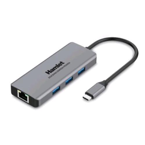 HAMLET HDKC-PD200A DOCKING STATION USB-C POWER DELIVERY 85W 3xUSB 3.0 1xHDMI 1xUSB-C LAN 10/100/1000 MBPS GREY