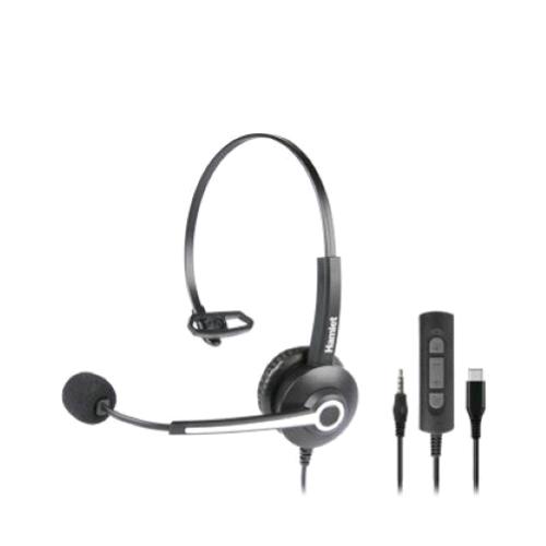 HAMLET HHEADM-CJM CUFFIA PROFESSIONALE MONOAURALE CON MICROFONO USB-C JACK 3,5 MM TELECOMANDO BLACK