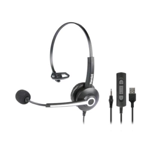 HAMLET RENOVA HHEADM-UJM CUFFIA PROFESSIONALE MONOAURALE CON MICROFONO - USB + JACK 3,5 MM + TELECOMANDO