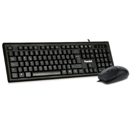 HAMLET SERIE 200 BUSINESS KIT TASTIERA DAL PROFILO RIBASSATO TASTI SILENZIOSI + MOUSE OTTICO USB 3 TASTI 1.000 DPI BLACK