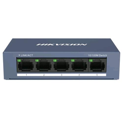 Hikvision DS-3E0105-O — switch 5 porte Fast Ethernet, metallo