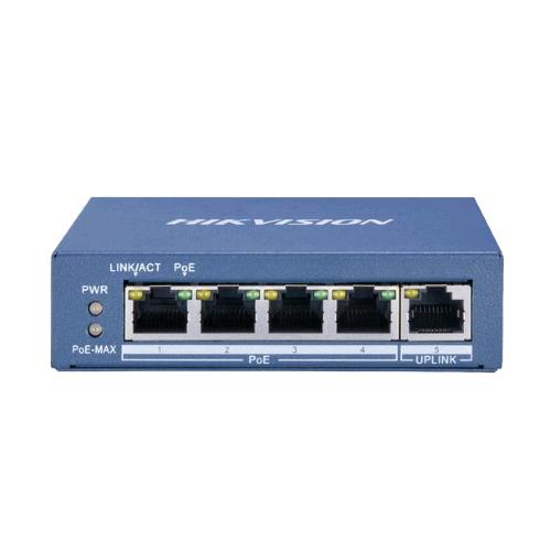 Hikvision DS-3E0505P-E/M — switch 4 porte Gigabit PoE e uplink Gigabit
