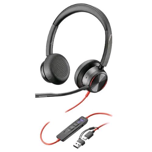 Poly Blackwire 8225 — cuffia USB-C con adattatore USB-A