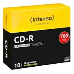 Intenso CD-R 700 MB / 80 minuti, 52x, stampabili — 10 dischi Slim Case