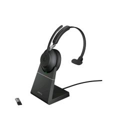 Jabra Evolve2 65 — cuffie wireless mono, UC, adattatore USB-A, con base di ricarica, nere