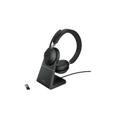 Jabra Evolve2 65 — cuffie wireless stereo, UC, adattatore USB-A, con base di ricarica, nere