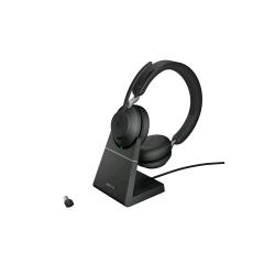 Jabra Evolve2 65 — cuffie wireless stereo, Microsoft Teams, adattatore USB-C, con base di ricarica, nere