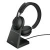 Jabra Evolve2 65 — cuffie wireless stereo, Microsoft Teams, adattatore USB-A, con base di ricarica, nere