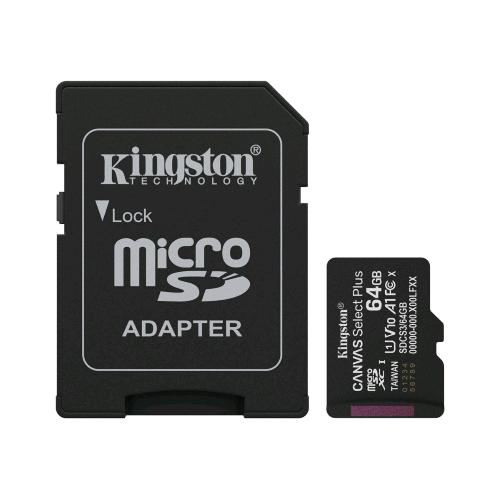 KINGSTON CANVAS SELECT PLUS 64GB microSDXC A1/Video Class V10 / UHS-I U1 / Class10 UHS-I Adattatore da microSDXC a SD in dotazione