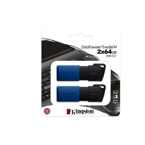 KINGSTON DATATRAVELER 2 x 64GB CHIAVETTA USB-A USB 3.2 Gen 1 NERO/BLU CONF 2 Pz.