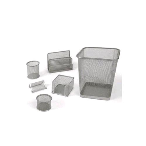 LEBEZ SET UFFICIO 6 PEZZI IN METALLO CON CESTINO GETTACARTE COL. SILVER