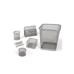 LEBEZ SET UFFICIO 6 PEZZI IN METALLO CON CESTINO GETTACARTE COL. SILVER
