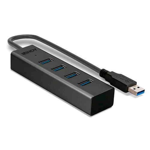 Lindy 43324 — hub USB-A a 4 porte USB 3.2 Gen 1, grigio