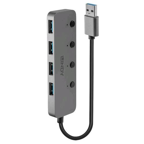 Lindy 43309 — hub USB-A a 4 porte con interruttori individuali