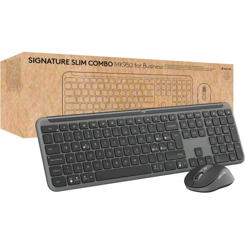 LOGITECH SIGNATURE SLIM MK950 FOR BUSINESS KIT TASTIERA E MOUSE WIRELESS DIGITAZIONE DISCRETA RICEVITORE SICUROBLUETOOTH CERTIFICAZIONE GLOBALE