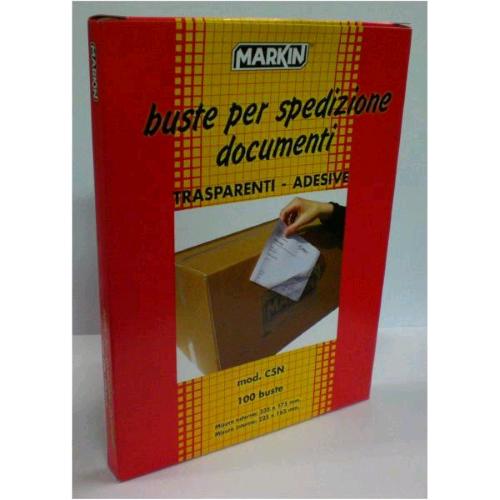 MARKIN C5N BUSTE AUTOADESIVE PORTADOCUMENTI PER SPEDIZIONI CORRIERI IN PLASTICA FORMATO INTERNO 22.5X16.5 CM TRASPARENTE CONF 100 Pz.