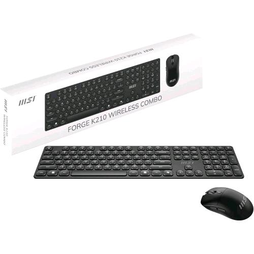 MSI FORGE K210 Wireless Combo, tastiera italiana e mouse wireless 1600 DPI, nero