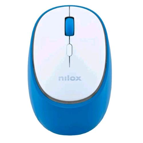 NILOX MOUSE OTTICO WIRELESS RICARICABILE DUAL BLUETOOTH 5.2 + RF 2.4GHz 4 PULSANTI 2 DEI QUALI SILENZIOSI 1.600 DPI REGOLABILI RICARICABILE TRAMITE PORTA USB-C CAVO INCLUSO BIANCO/BLU
