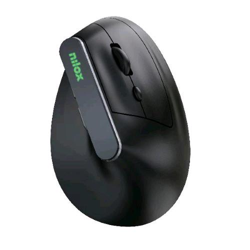 NILOX MOUSE OTTICO VERTICALE WIRELESS RICARICABILE DUAL BLUETOOTH 5.2 + RF 2.4GHz 6 PULSANTI 1.600 DPI REGOLABILI ILLUMINAZIONE RGB ERGONOMICO RICARICABILE TRAMITE PORTA USB-C CAVO INCLUSO NERO