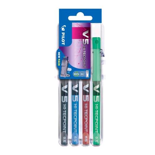 PILOT SET 2GO V5 HI TECPOINT PENNA ROLLER PUNTA 0.5 mm COLORI ASSORTITI CONF 4 Pz.