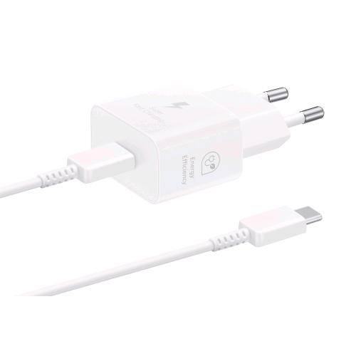 SAMSUNG EP-T2510X CARICABATTERIE DA RETE USB-C 25 W SUPER FAST CHARGING + CAVO USB-C DATI/RICARICA MASCHIO/MASCHIO 1 MT BIANCO
