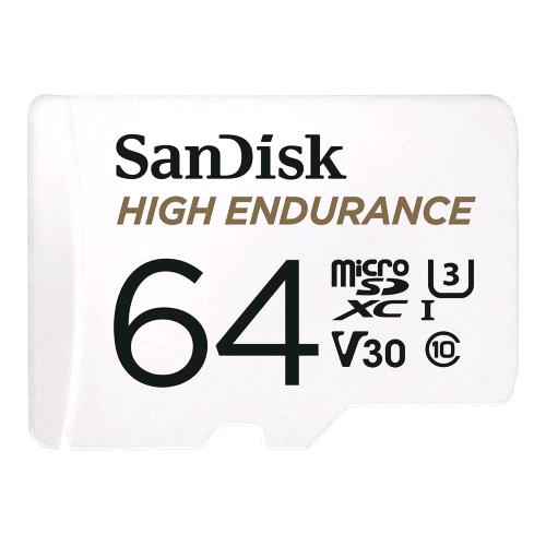 SANDISK HIGH ENDURANCE MICROSD 64GB Video Class V30 / UHS-I U3 / Class10 UHS-I microSDXC adattatore da microSDXC a SD in dotazione