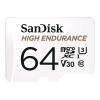 SANDISK HIGH ENDURANCE MICROSD 64GB Video Class V30 / UHS-I U3 / Class10 UHS-I microSDXC adattatore da microSDXC a SD in dotazione