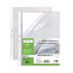SEI ROTA ATLA T A BUSTE CON FORATURA UNIVERSALE E APERTURA A L IN PP LISCIO CM 22X30 A4 TRASPARENTE CONF 25 Pz.