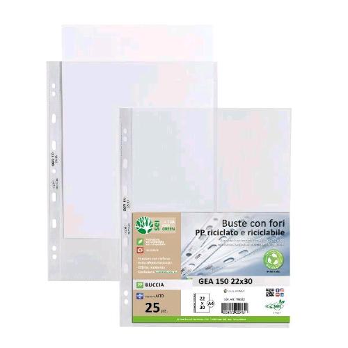 SEI ROTA GEA 150 BUSTE CON FORATURA UNIVERSALE IN PP 220X300 mm FINITURA A BUCCIA TRASPARENTE CONF 25 Pz.