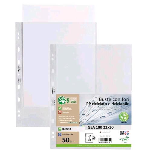 SEI ROTA GEA BUSTE CON FORATURA UNIVERSALE IN PP RICICLATO 220X300 mm FINITURA A BUCCIA D'ARANCIO TRASPARENTE CONF 50 Pz.