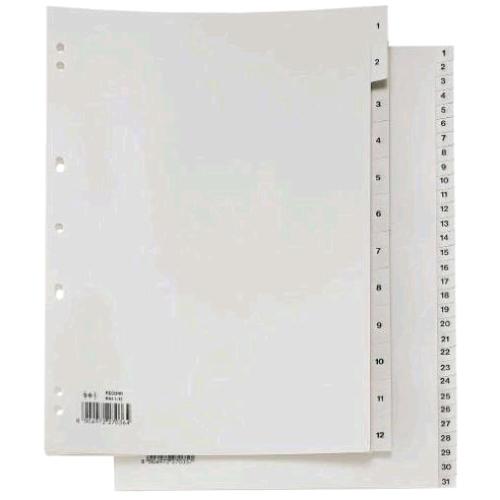 SEI ROTA RECORD INTERCALARE NUMERICO 1-12 IN PLASTICA 210X297 mm FORATURA UNIVERSALE GRIGIO CONF 12 Pz.