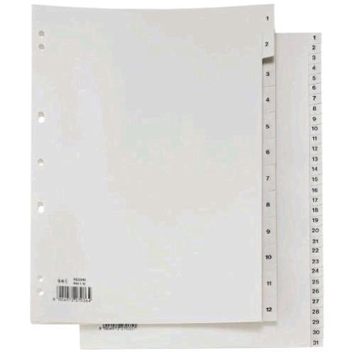 SEI ROTA RECORD INTERCALARE NUMERICO 1-31 IN PLASTICA 210X297 mm FORATURA UNIVERSALE GRIGIO CONF 31 Pz.