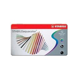 STABILO AQUACOLOR PASTELLI ACQUARELLABILI 2.8 mm COLORI ASSORTITI ASTUCCIO IN METALLO CONF 12 Pz.