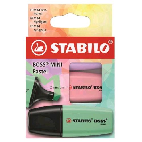 STABILO BOSS MINI PASTEL EVIDENZIATORE PUNTA A SCALPELLO 2/5 mm COLORI ASSORTITI CONF 3 Pz.