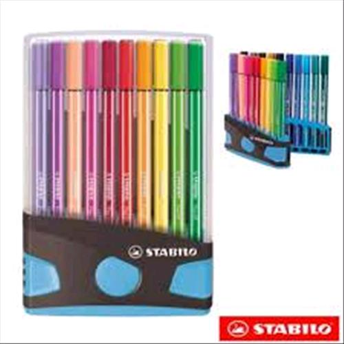 STABILO PEN 68 COLORPARADE PENNARELLI PREMIUM CON ASTUCCIO ANTRACITE AZZURRO COLORI ASSORTITI CONF 20 Pz.