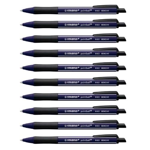 STABILO POINTBALL PENNA A SFERA A SCATTO PUNTA CONICA TRATTO 0.5 mm INCHIOSTRO BLU DI PRUSSIA CONF 10 Pz.