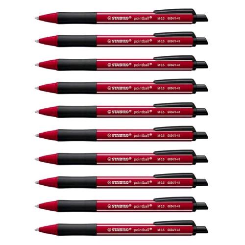 STABILO POINTBALL PENNA A SFERA A SCATTO PUNTA CONICA TRATTO 0.5 mm INCHIOSTRO BORGOGNA CONF 10 Pz.