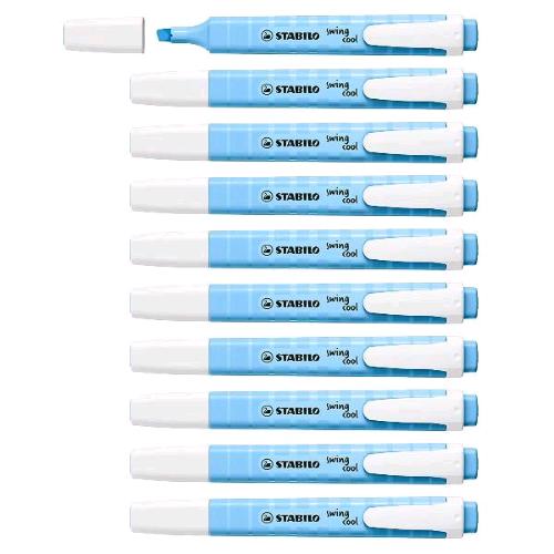 STABILO SWING COOL PASTEL EVIDENZIATORE PUNTA A SCALPELLO 1/4 mm AZZURRO CIELO CONF 10 Pz.