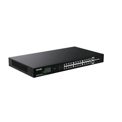 Tenda TEG1128P-24-250W — switch 26 porte Gigabit RJ45, 24 PoE+ con budget 230 W, 2 slot SFP Gigabit, montabile a rack