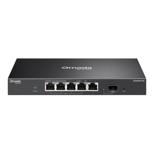 TP-Link Omada ES206XPP-M2 — switch gestito con 5 porte 2,5 GbE, di cui 4 PoE++, 1 SFP+ 10 GbE, budget PoE 120 W