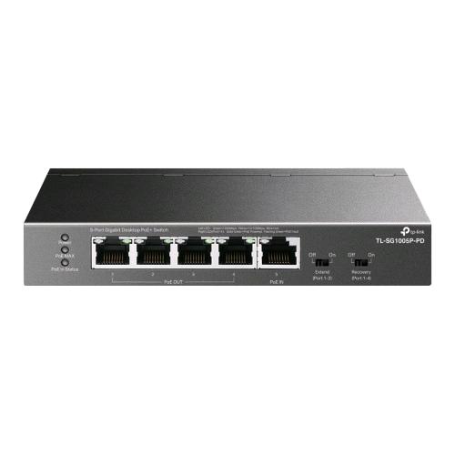 TP-Link TL-SG1005P-PD, switch 5 porte Gigabit con ingresso PoE e 4 uscite PoE+, budget fino a 66 W secondo alimentazione